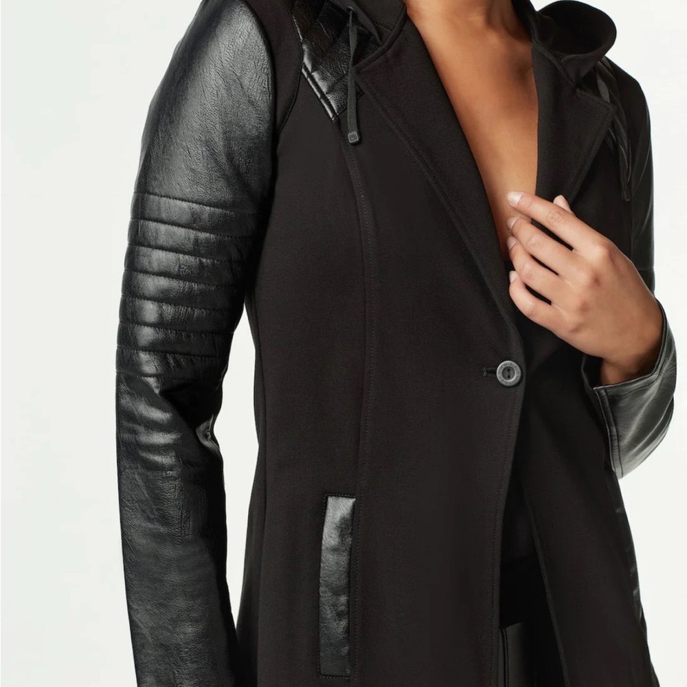 Blanc Noir Black Leather Jacket Asymmetrical Design.